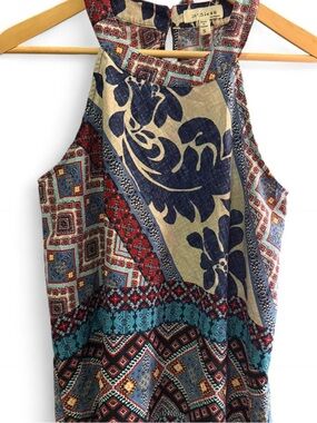 Women's Multicolor Patterned Halter Top - Navy & Red